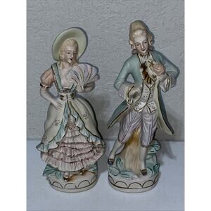 Vintage Made In Occupied Japan Figurines Bisque Colonial Courting Couple 10.5”‎